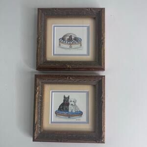 Vintage “The Art Of Wanda Lee"  Drawing Framed Scottie Cocker Spaniel Set of 2
